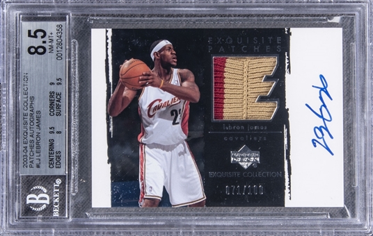 2003-04 "Exquisite Collection" Patches Autographs #LJ LeBron James Signed Game Used Patch Rookie Card (#071/100) – BGS NM-MT+ 8.5/BGS 10